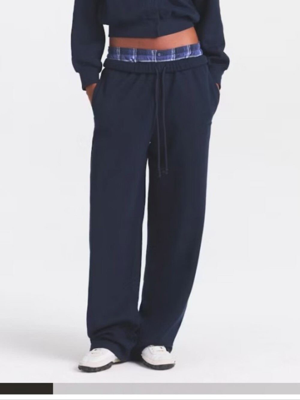 SKIMS Navy Cotton-Fleece Wide-Leg Track Pants